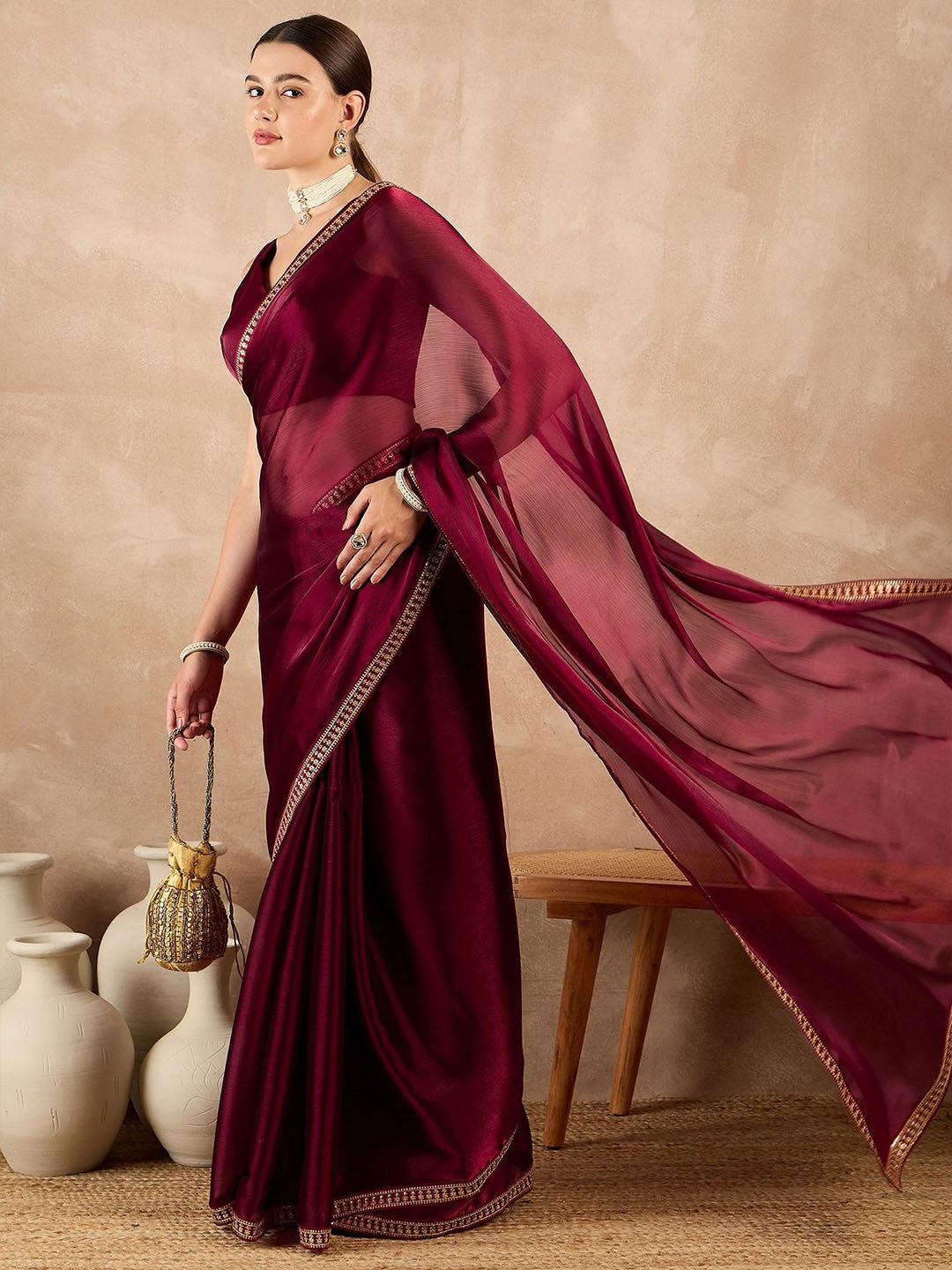 AMISHA – Heavy Rangoli Saree with Embroidery & Fancy Lace Border