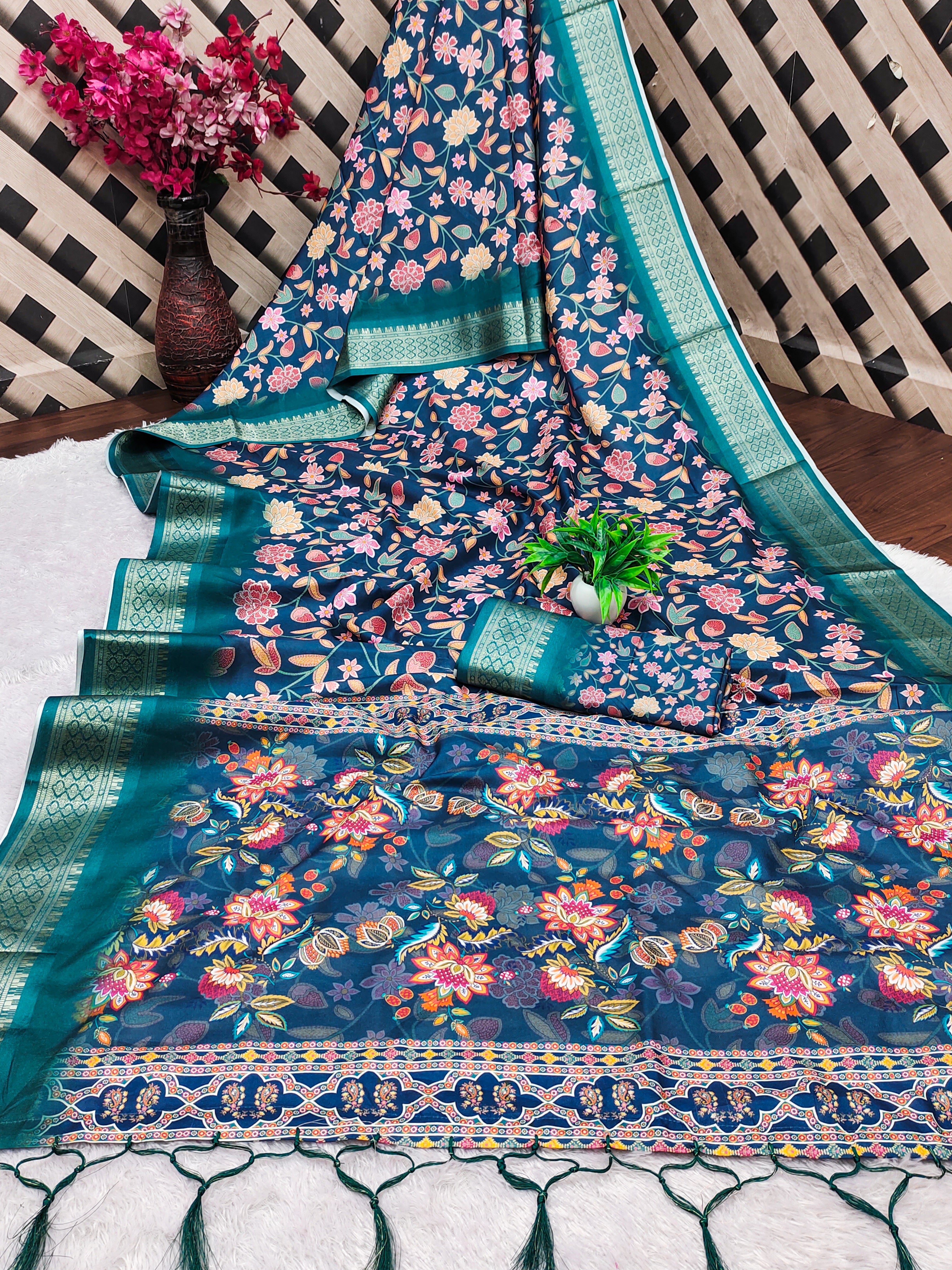 DIGITAL Cotton Silk Saree with Rich Digital Print, Heavy Jacquard Border & Fancy Latkan