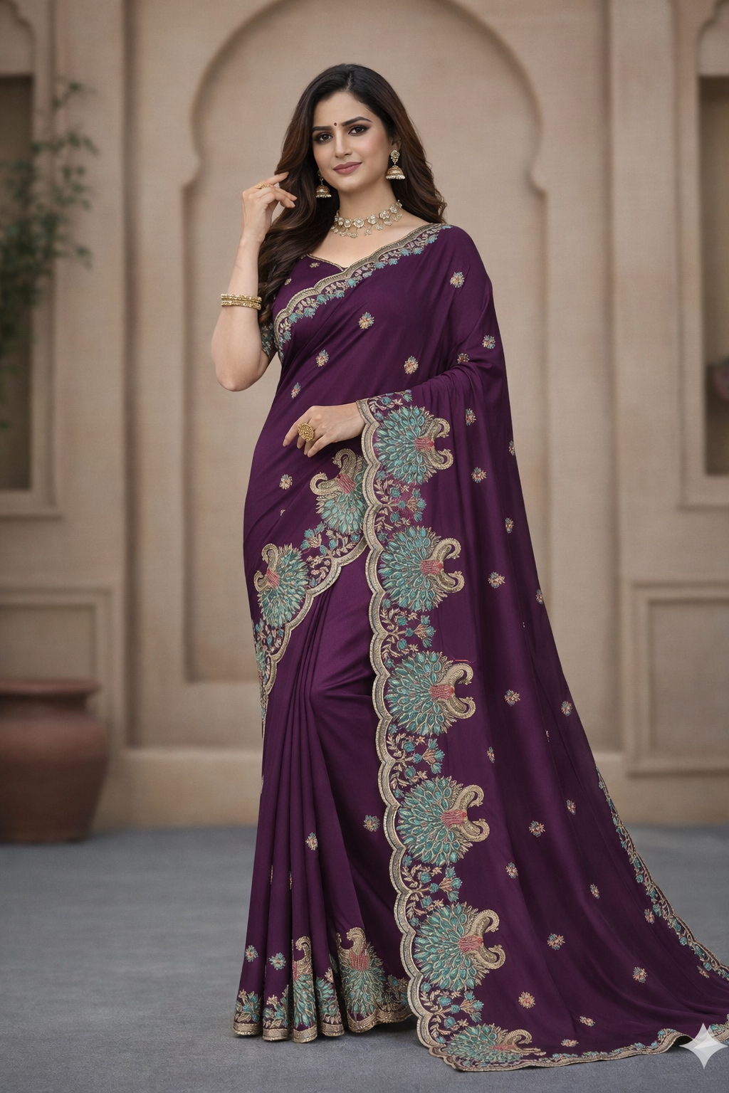 Royal Purple Embroidered Saree with Designer Border