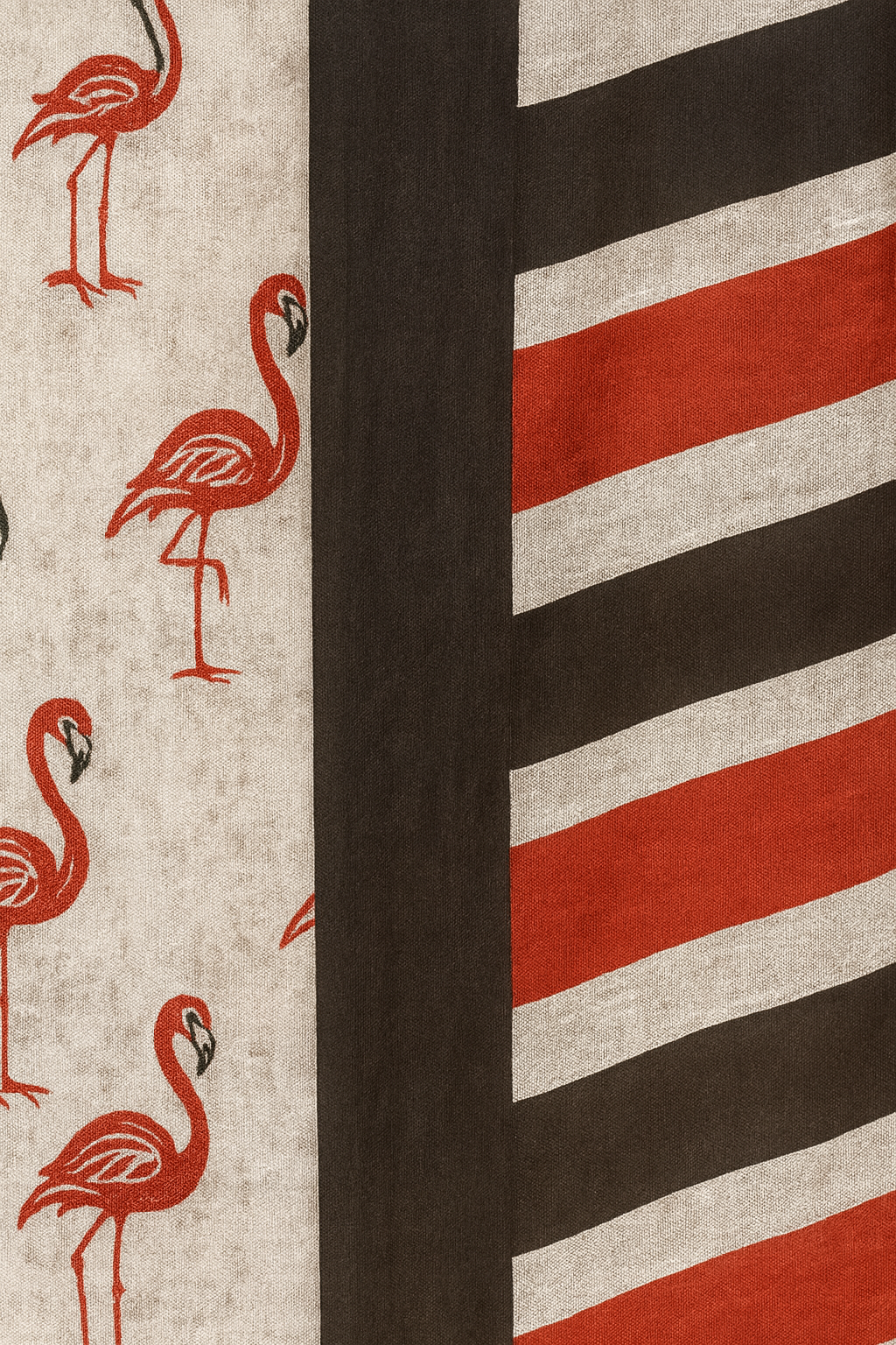 White & Black Cotton Linen Flamingo Print Saree