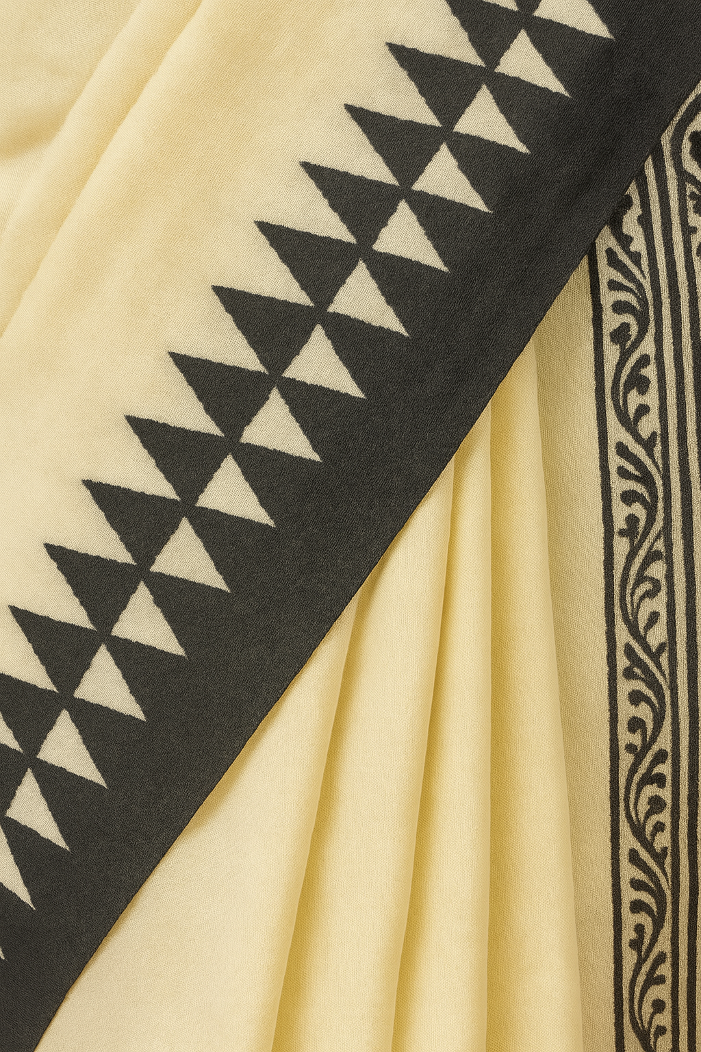 Ivory & Black Linen Cotton Saree with Tribal Border