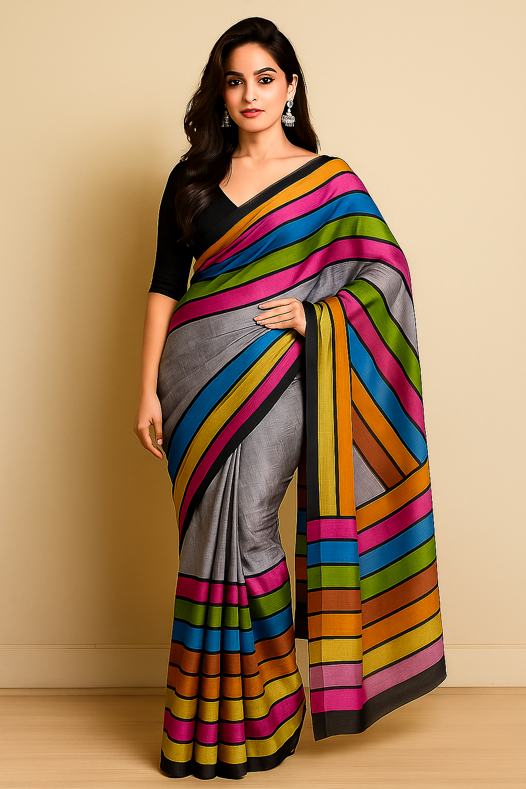 Vibrant Multicolor Striped Soft Cotton Linen Saree