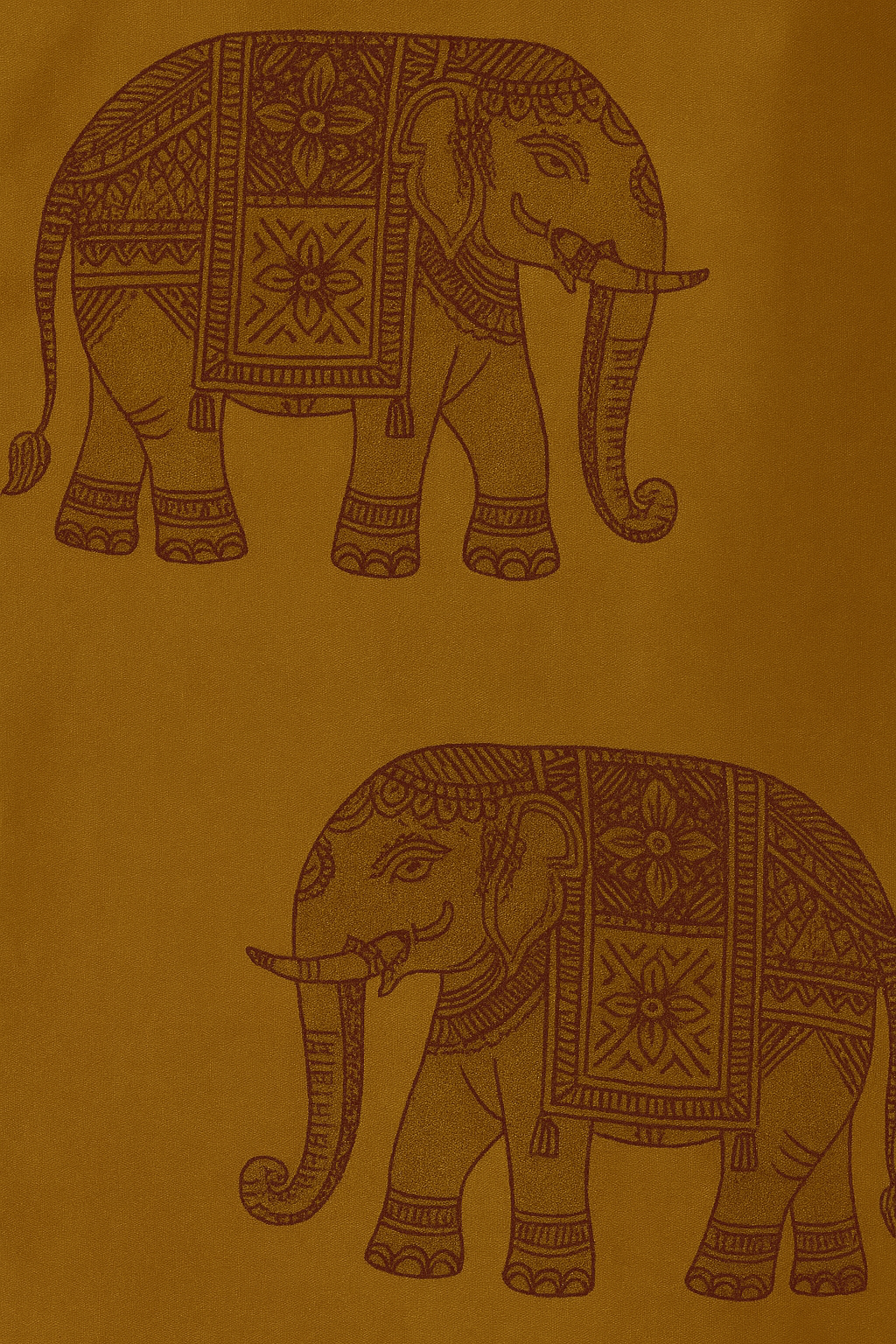 Mustard Elephant Block Print Cotton Linen Saree