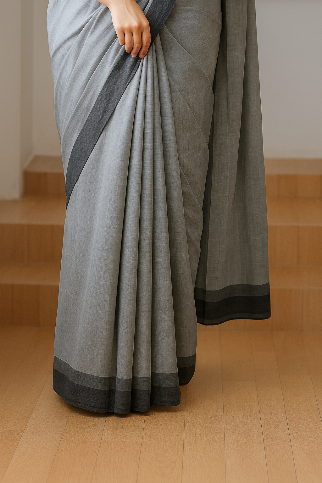 Elegant Grey Saree with Black Border