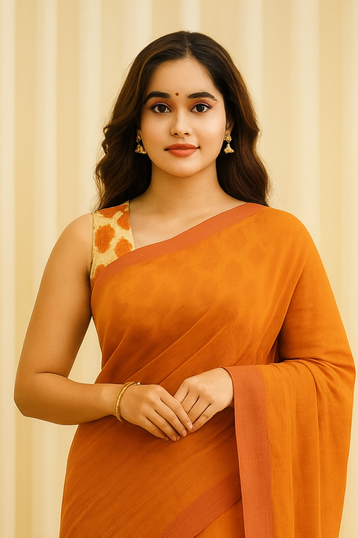 Rust Orange Saree with Solid Border
