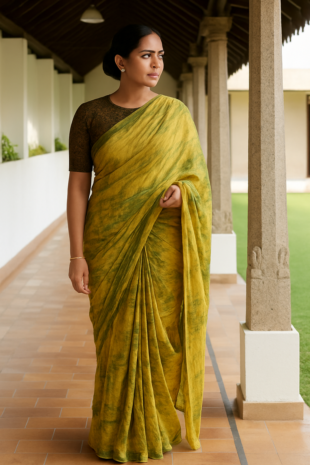 Yellow Green Textured Soft Linen Cotton Saree