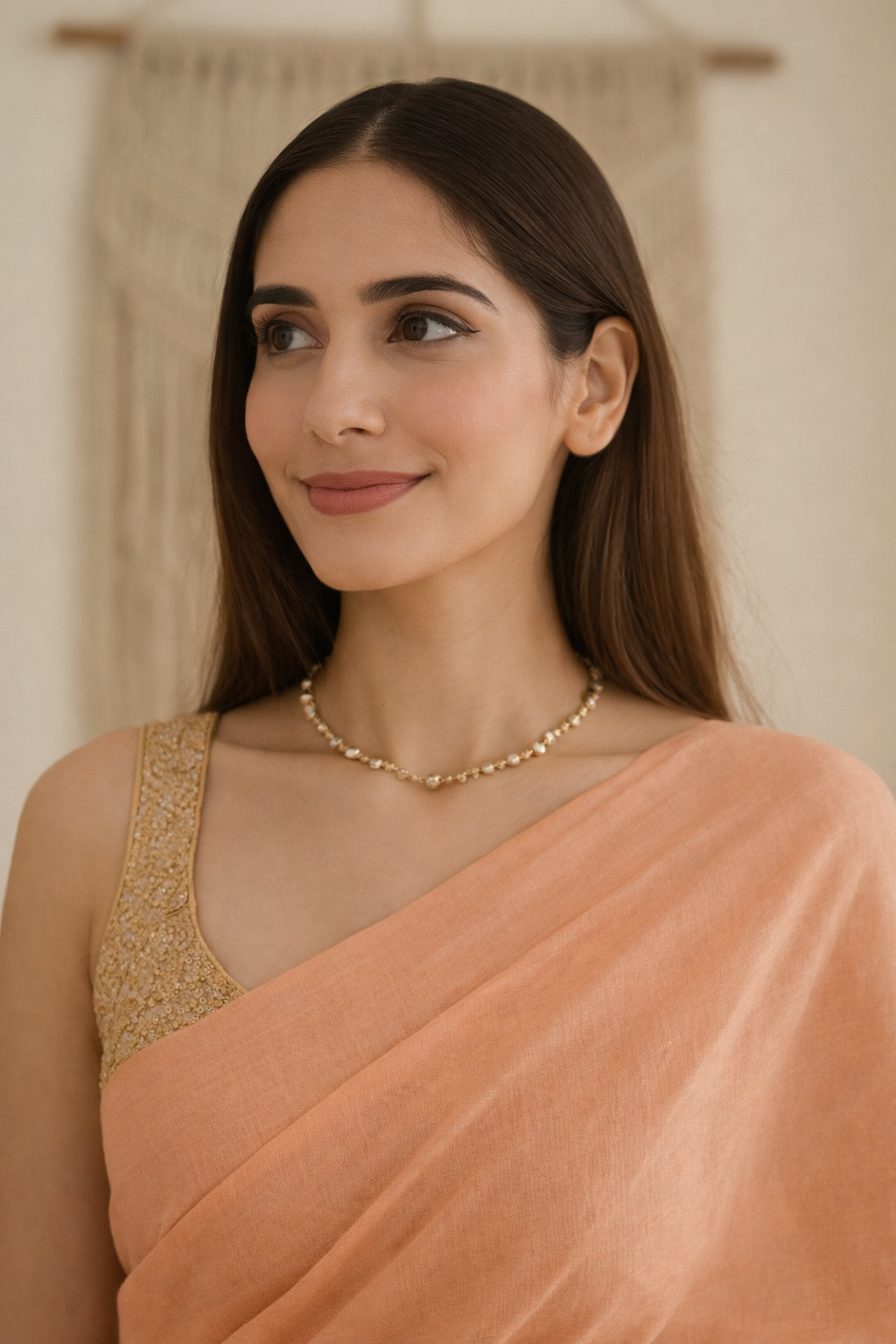 Solid Peach Linen Saree for Women