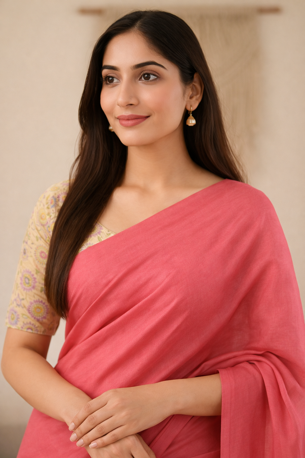 Rose Pink Linen Saree for Women | Solid Pastel Linen Saree