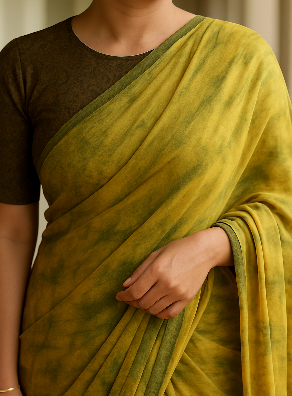 Yellow Green Textured Soft Linen Cotton Saree