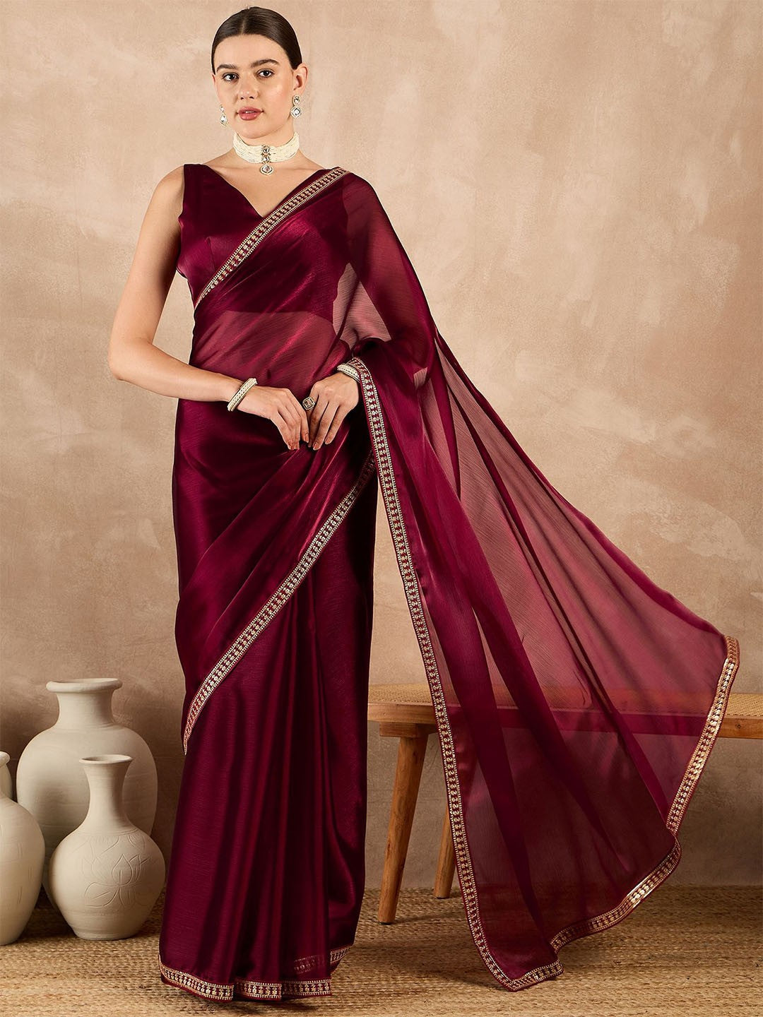 AMISHA – Heavy Rangoli Saree with Embroidery & Fancy Lace Border