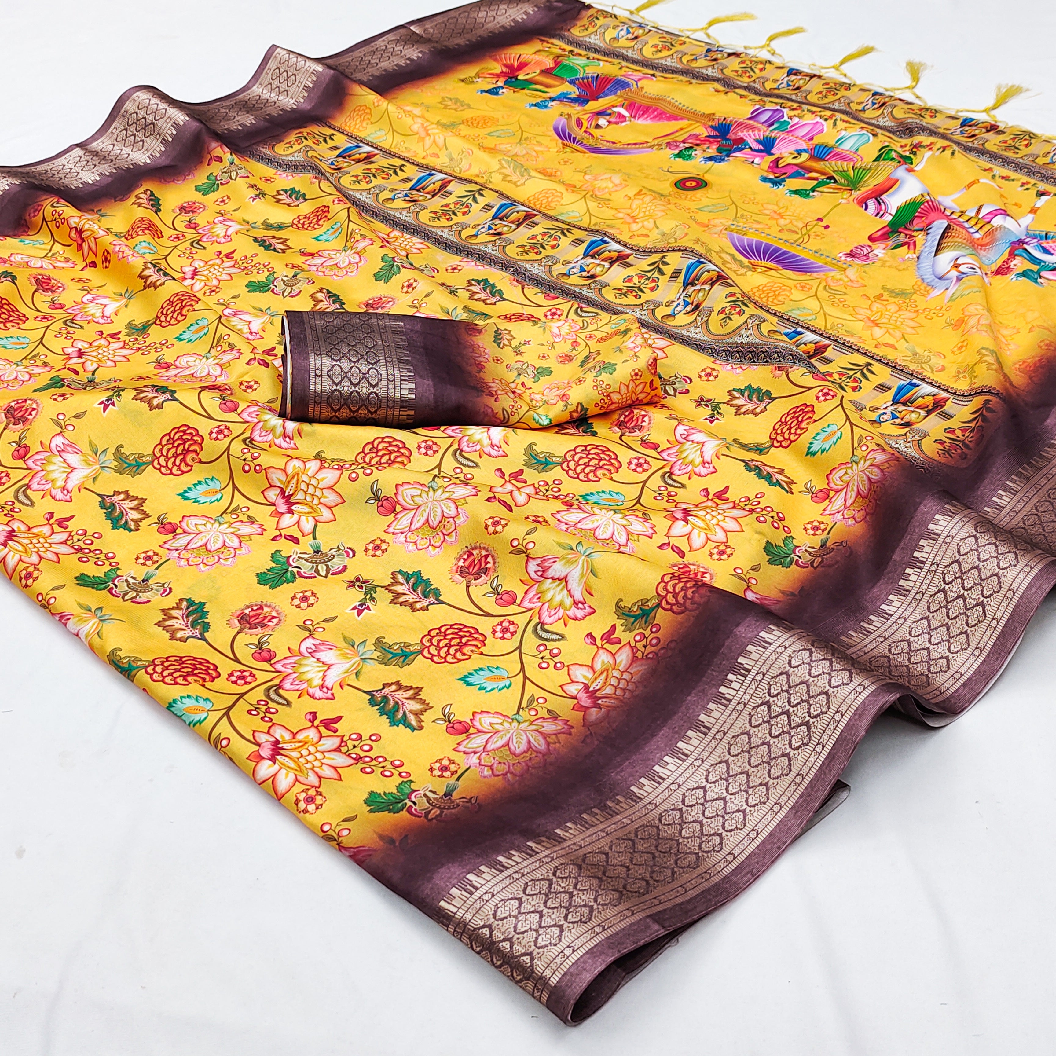 DIGITAL Cotton Silk Saree with Digital Print, Heavy Jacquard Border & Fancy Latkan