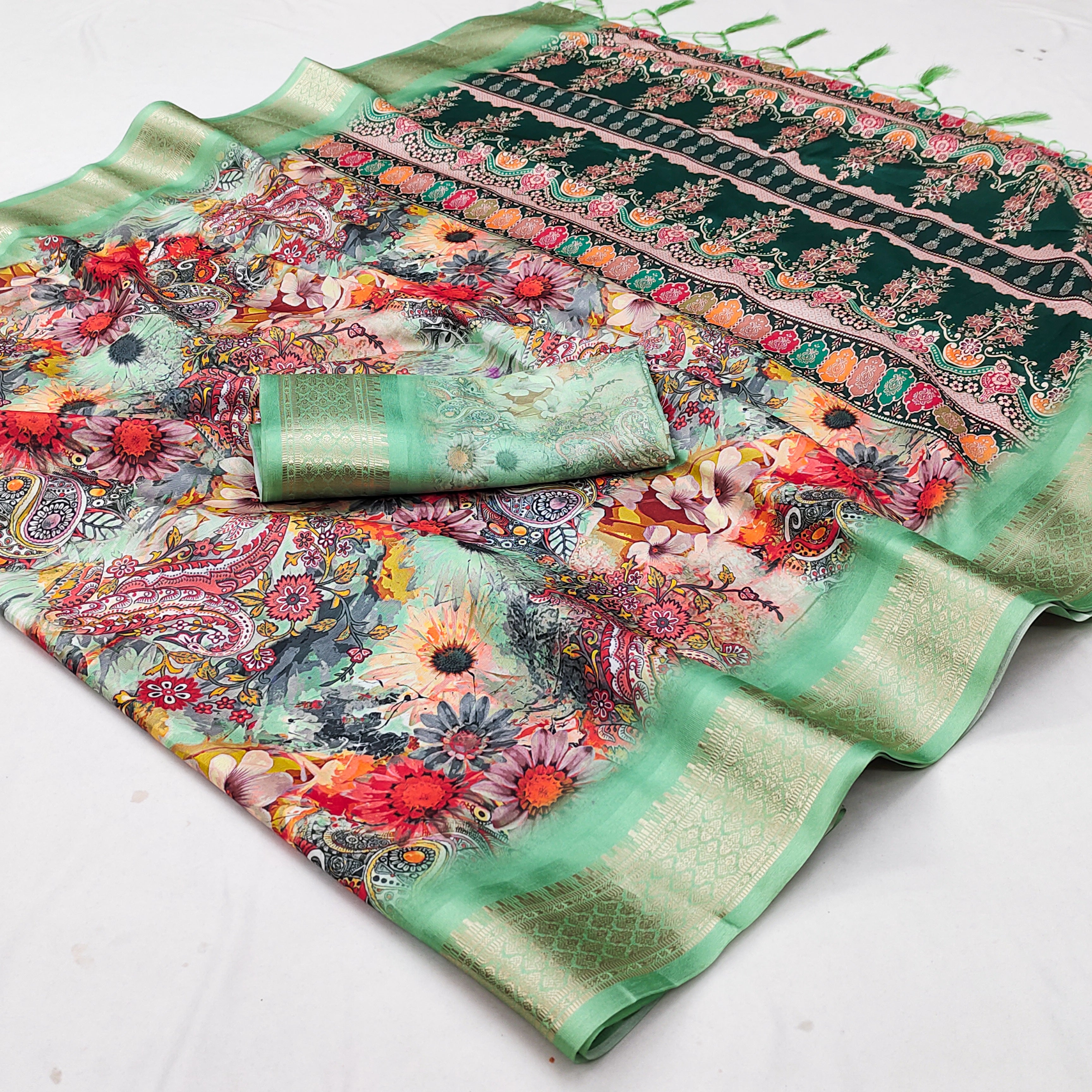 DIGITAL Cotton Silk Saree with Digital Print, Heavy Jacquard Border & Fancy Latkan