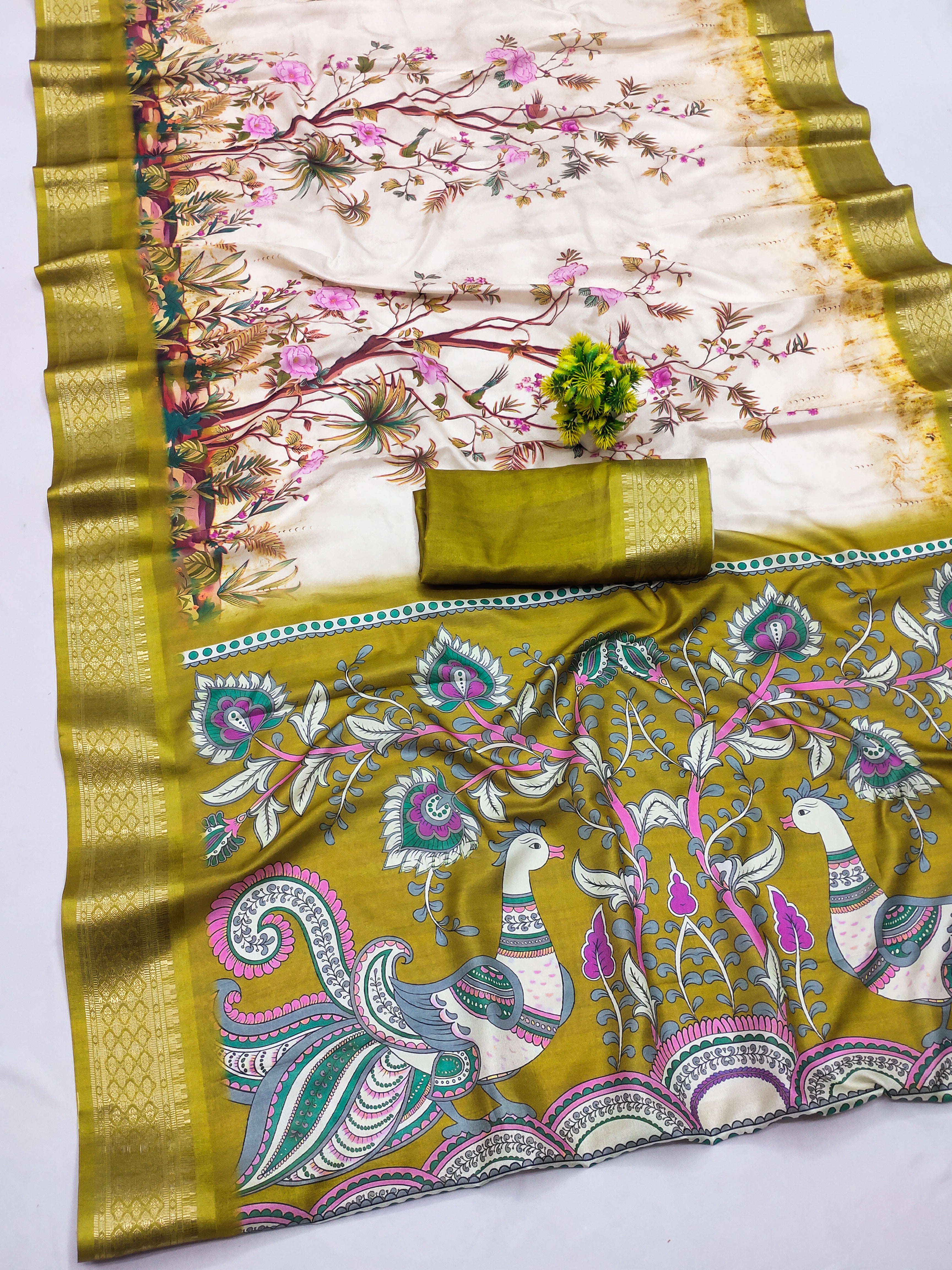 Digital Print Cotton Silk Saree with Heavy Jacquard Border
