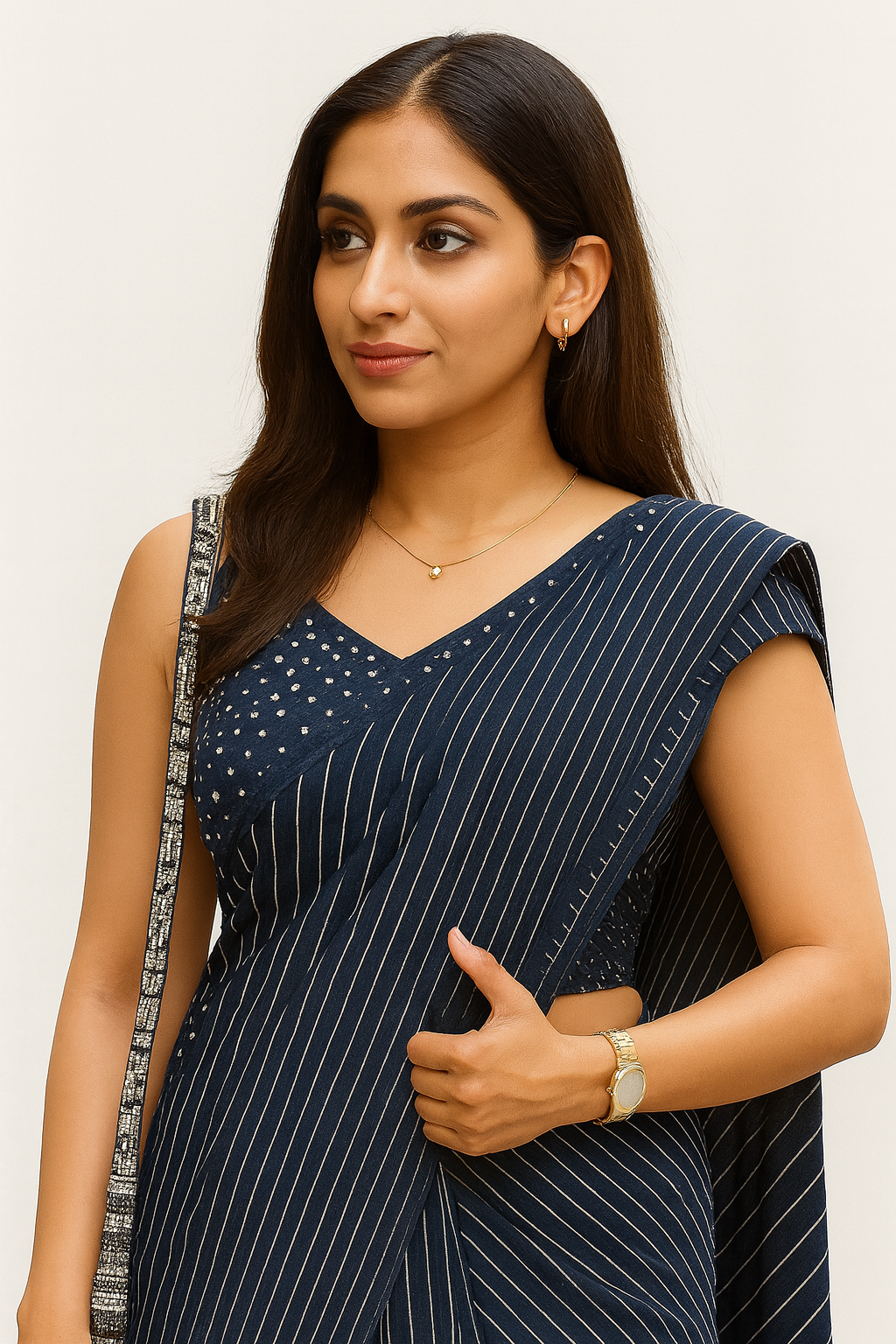 Navy Blue Vertical Striped Saree for Everyday Elegance