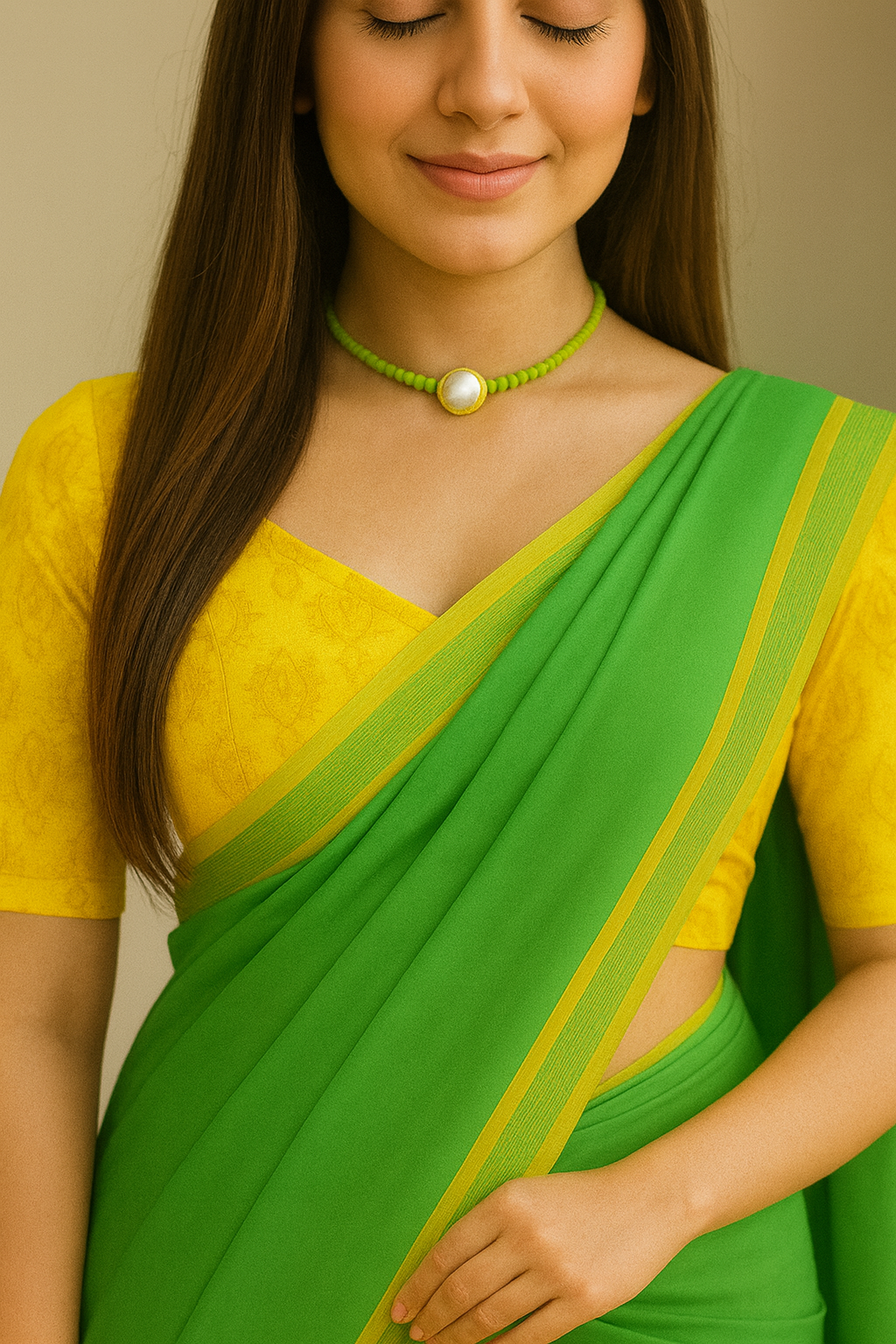 Green Soft Cotton Saree with Yellow Border