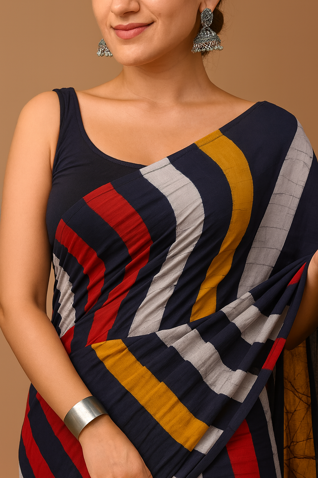 Multicolor Abstract Striped Linen Cotton Saree