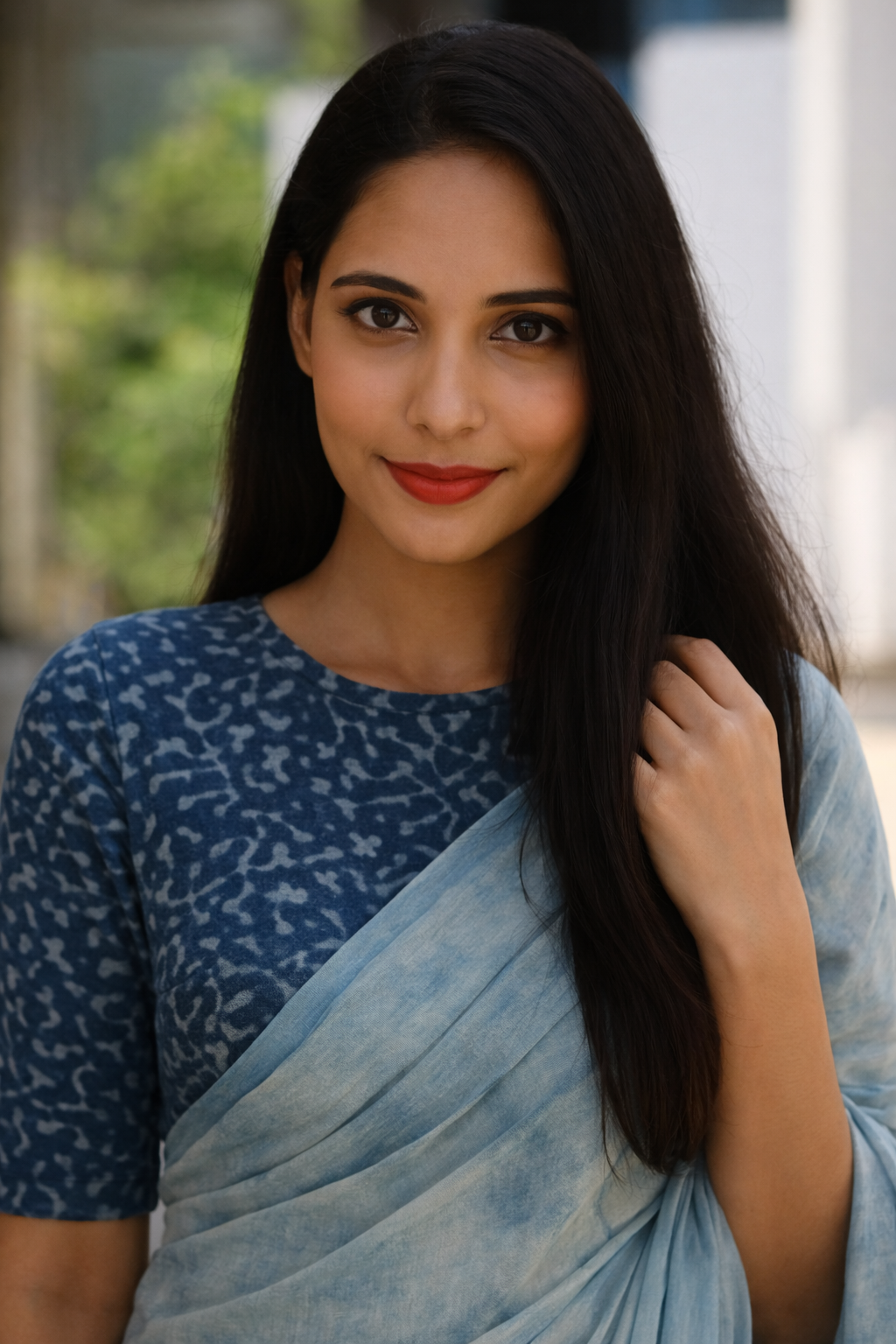 Washed Soft Blue Linen Saree for Women