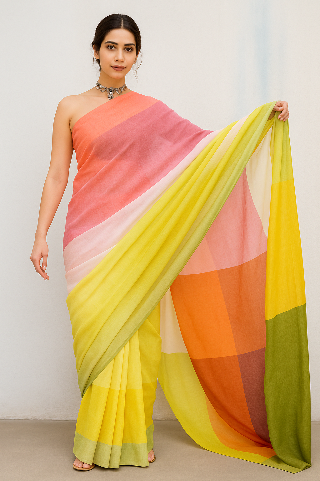 Multicolour Linen Saree | Pastel & Sunshine Palette