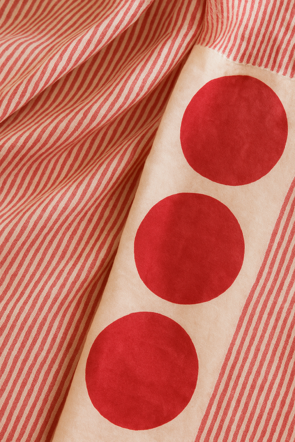 Linen Saree in Red & White | Modern Stripes & Bold Polka Dots