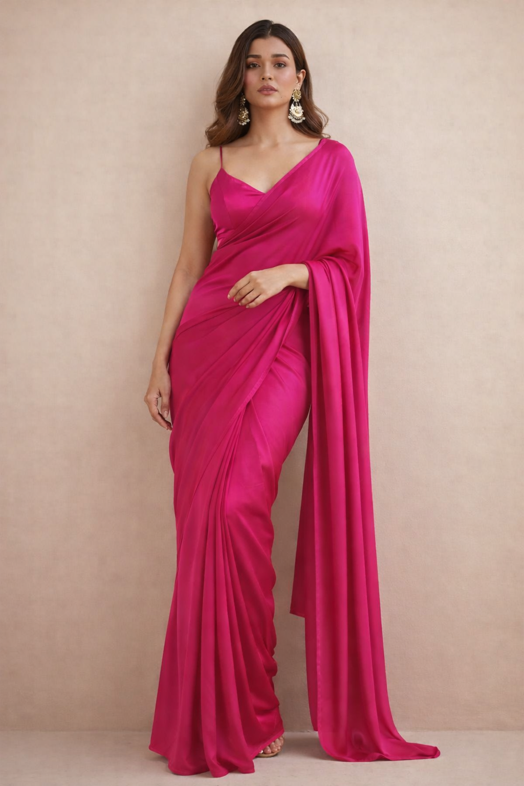 Rani Pink Solid Silk Saree with Elegant Fluid Drape