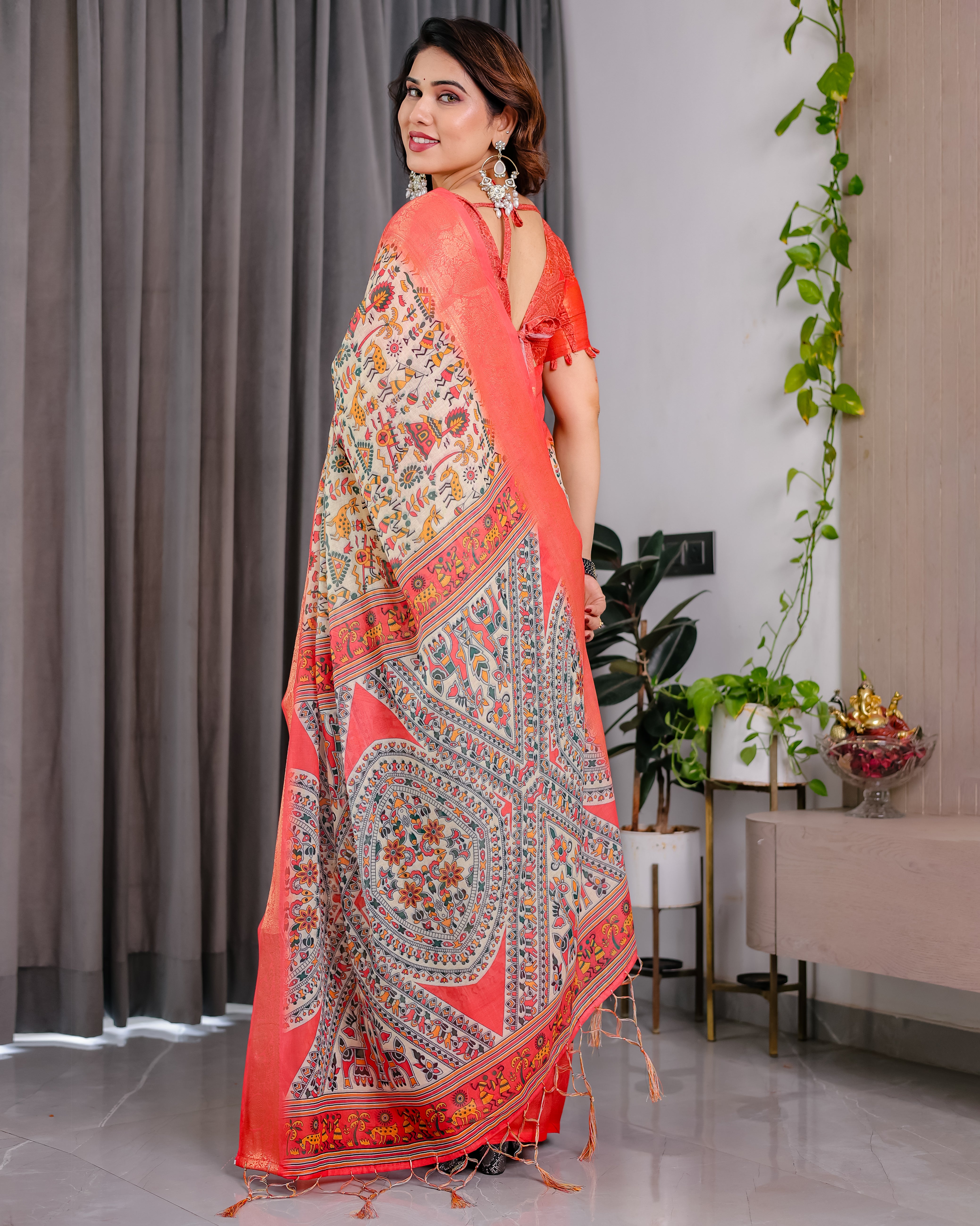 Pure Handloom Linen Floral Printed Saree